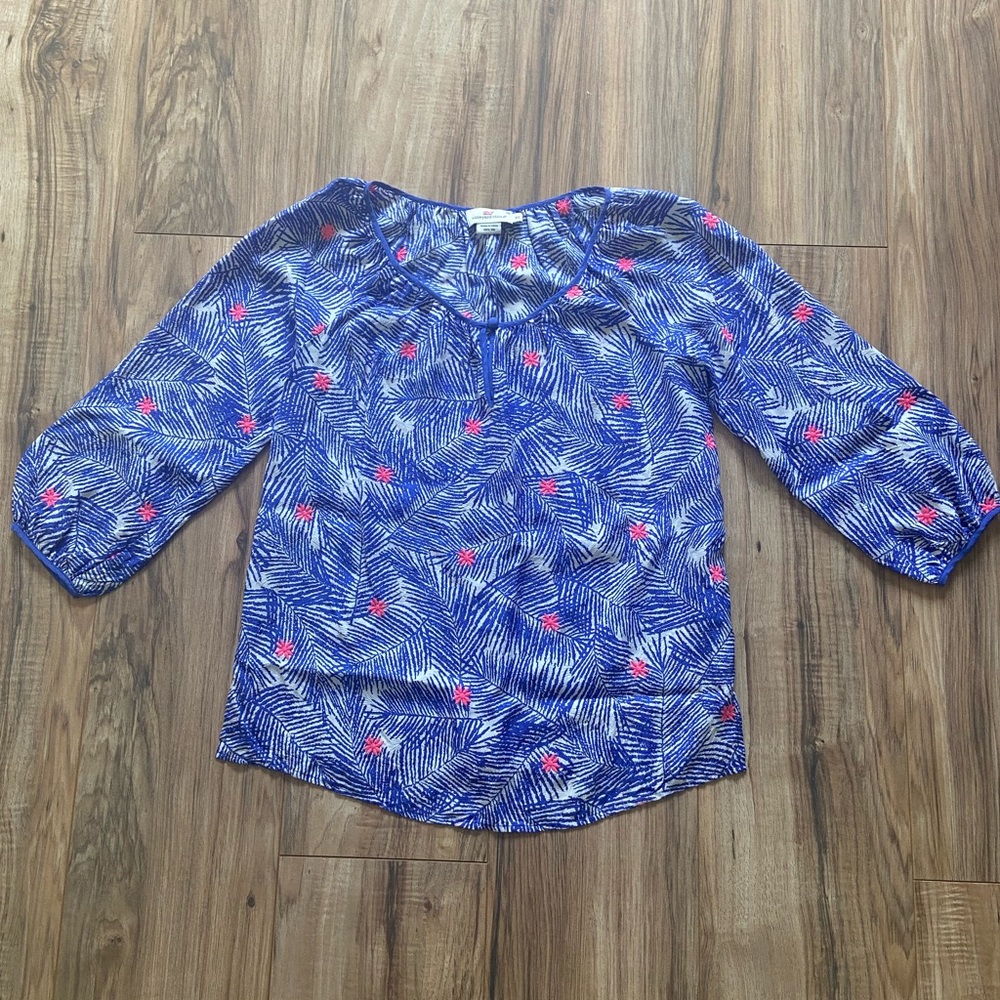 Vineyard Vines Silk Palm Tree Peasant Blouse